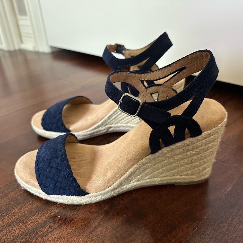 Sonoma Navy Blue Suede Wedge Sandals - Picture 8 of 10